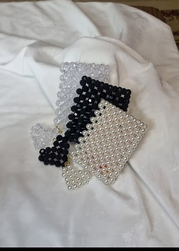 Boncuk İşlemeli Beyaz siyah şeffaf kartlık - Görsel 2