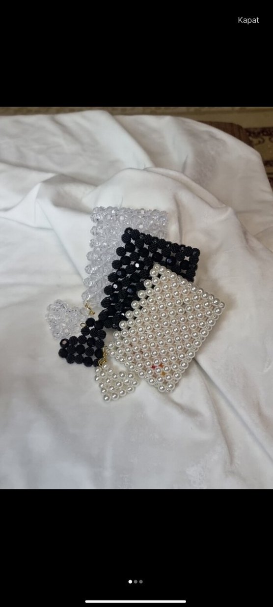 Boncuk İşlemeli Beyaz siyah şeffaf kartlık - Görsel 2