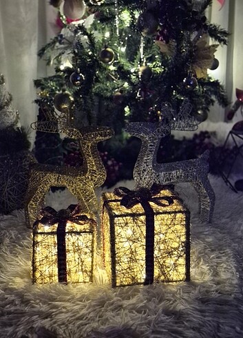 2 li set ışıklı gold hediye kutusu - Görsel 2