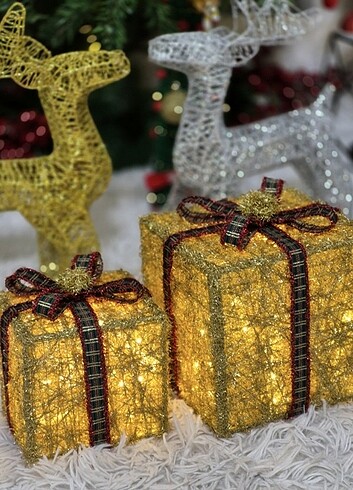 2 li set ışıklı gold hediye kutusu - Görsel 3