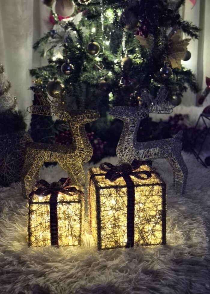 2 li set ışıklı gold hediye kutusu - Görsel 2