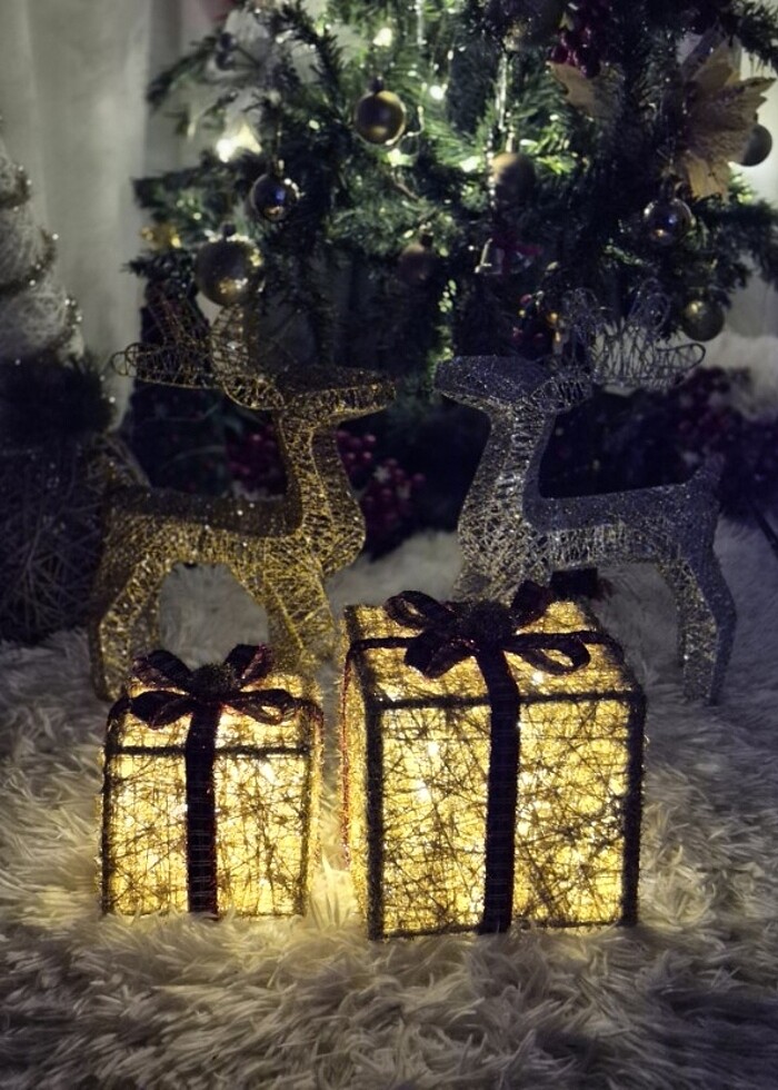 2 li set ışıklı gold hediye kutusu - Görsel 4