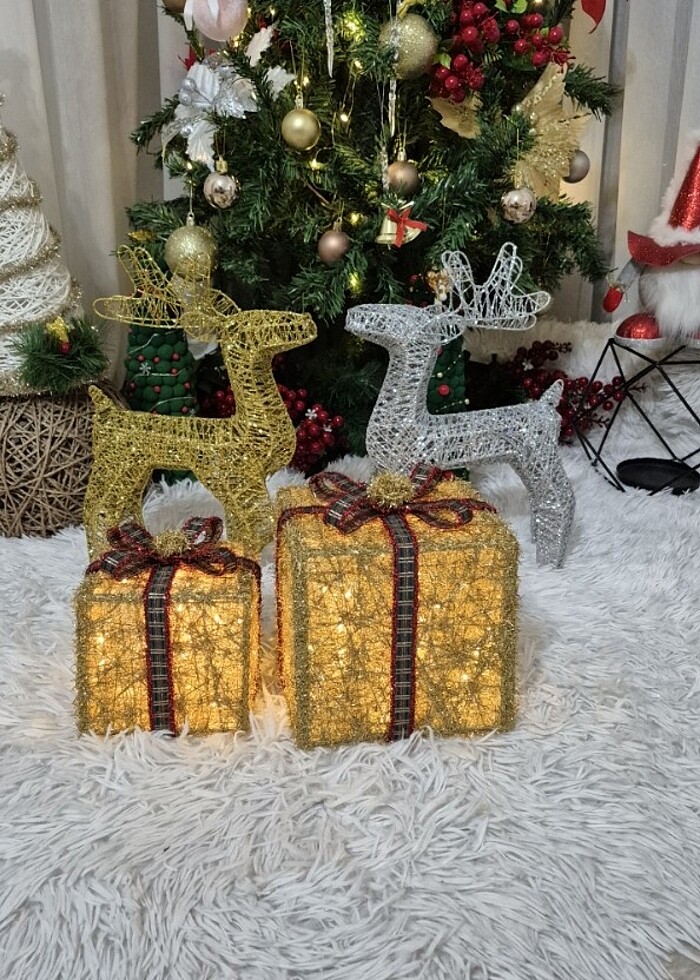 2 li set ışıklı gold hediye kutusu - Görsel 5