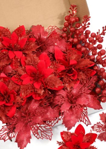 Beden Renk çam ağacı süs poinsettia çiçek seti 6 lı