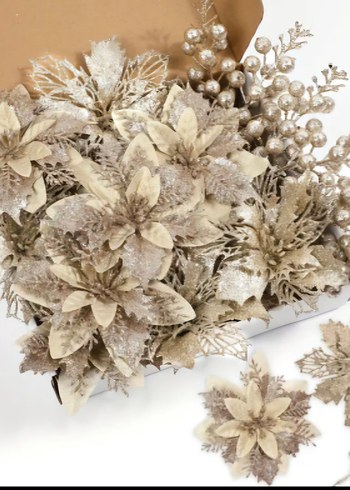 çam ağacı süs poinsettia çiçek seti 6 lı