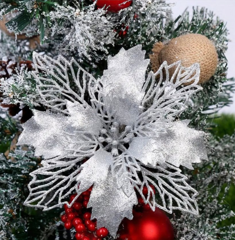 çam ağacı süs poinsettia çiçek seti 9 lu - Görsel 5