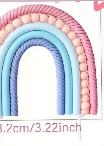 pembe Gökkuşağı Dekoru Pasta süsleme seti - Görsel 4