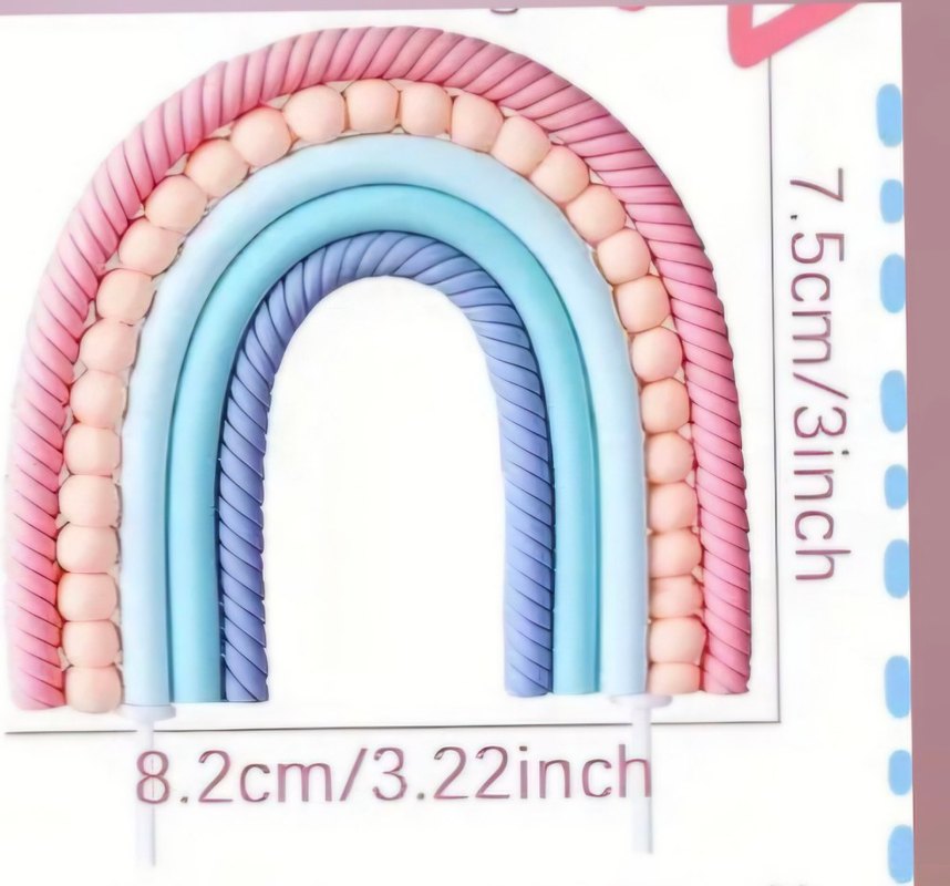 pembe Gökkuşağı Dekoru Pasta süsleme seti - Görsel 4