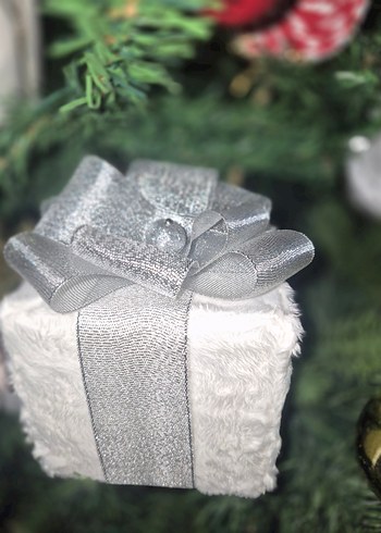 Beyaz Peluş Gümüş Kurdeleli Hediye paketi - Görsel 4