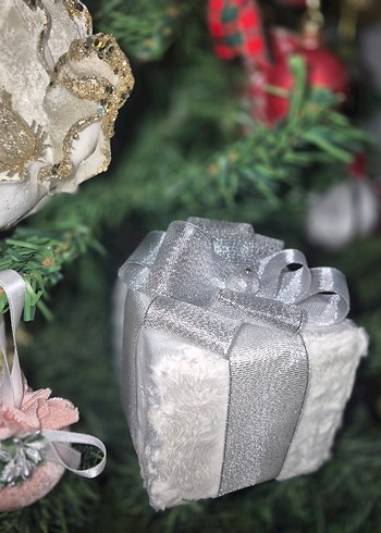 Beyaz Peluş Gümüş Kurdeleli Hediye paketi - Görsel 9