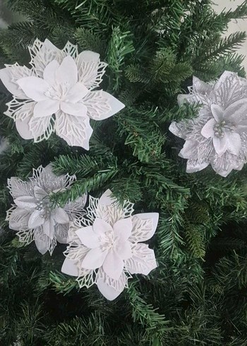 çam ağacı süs poinsettia çiçek seti - Görsel 5