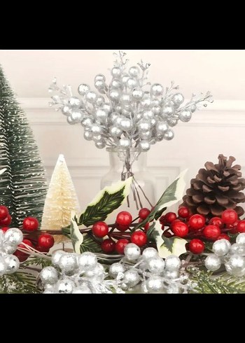 çam ağacı süs poinsettia çiçek seti - Görsel 7