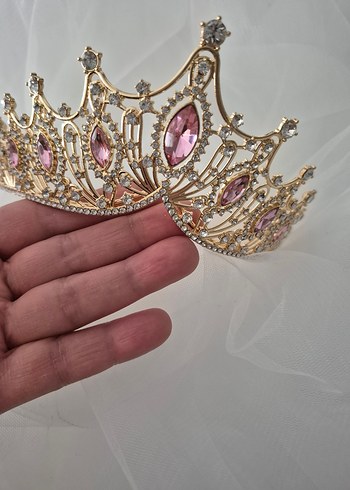 Pembe Taşlı gelin taç,pasta taç - Görsel 7