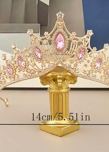 Pembe Taşlı gelin taç,pasta taç - Görsel 8