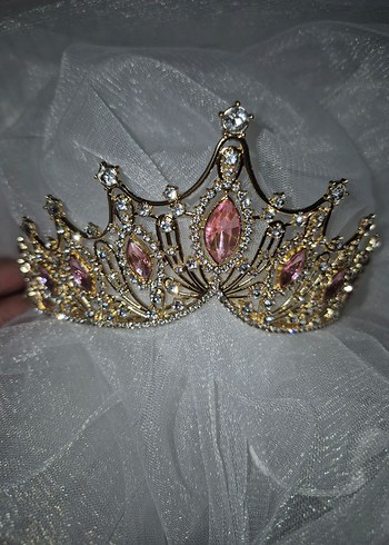 Pembe Taşlı gelin taç,pasta taç - Görsel 2