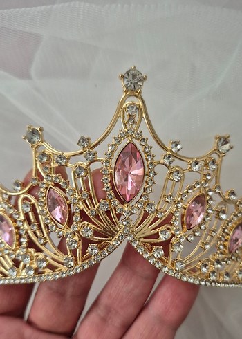 Pembe Taşlı gelin taç,pasta taç - Görsel 5