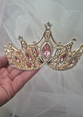 Pembe Taşlı gelin taç,pasta taç - Görsel 9