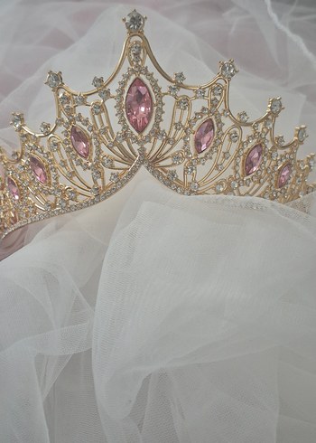 Pembe Taşlı gelin taç,pasta taç - Görsel 6