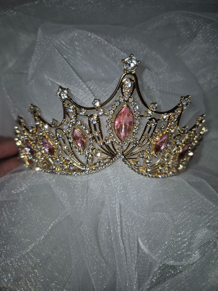 Pembe Taşlı gelin taç,pasta taç - Görsel 2