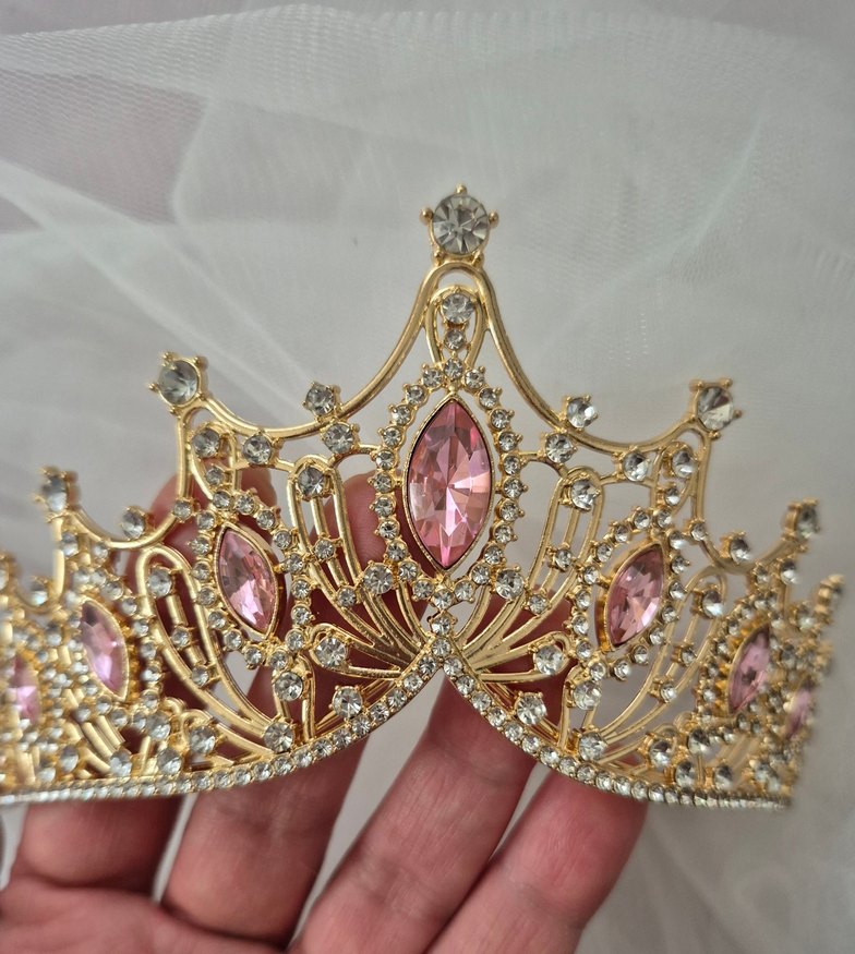 Pembe Taşlı gelin taç,pasta taç - Görsel 5