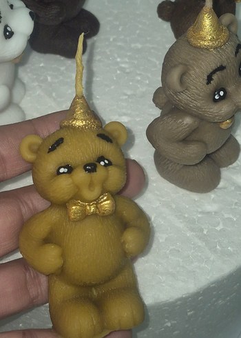 Renkli Kahverengi Ayı Figürlü Mum - Görsel 6