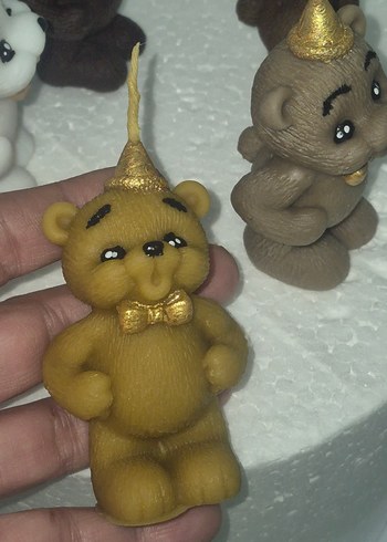 Renkli Kahverengi Ayı Figürlü Mum - Görsel 5