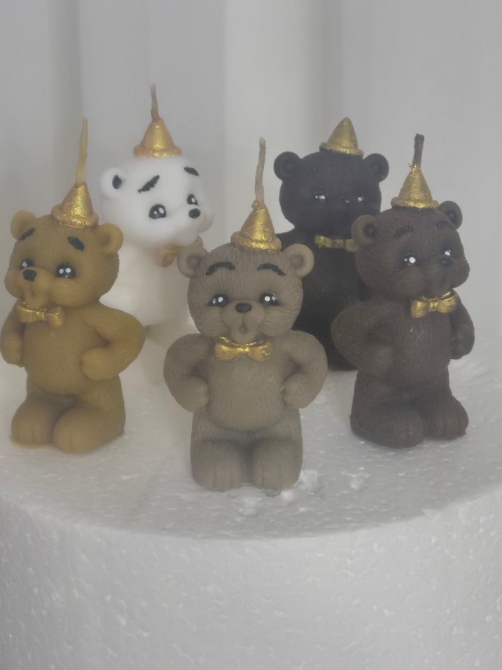 Renkli Kahverengi Ayı Figürlü Mum - Görsel 3