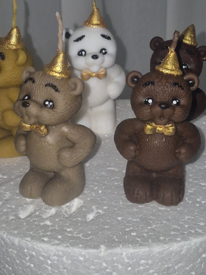 Renkli Kahverengi Ayı Figürlü Mum - Görsel 4