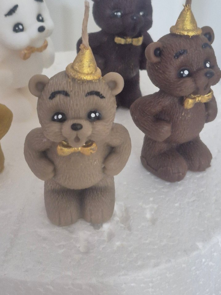 Renkli Kahverengi Ayı Figürlü Mum - Görsel 2