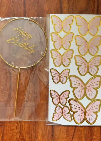 pembe kelebek, happybirthday yazı süs ve top süs - Görsel 6