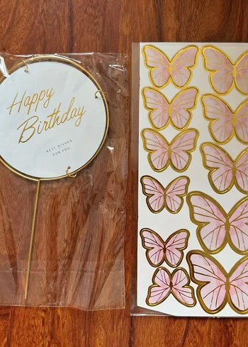 pembe kelebek, happybirthday yazı süs ve top süs - Görsel 7