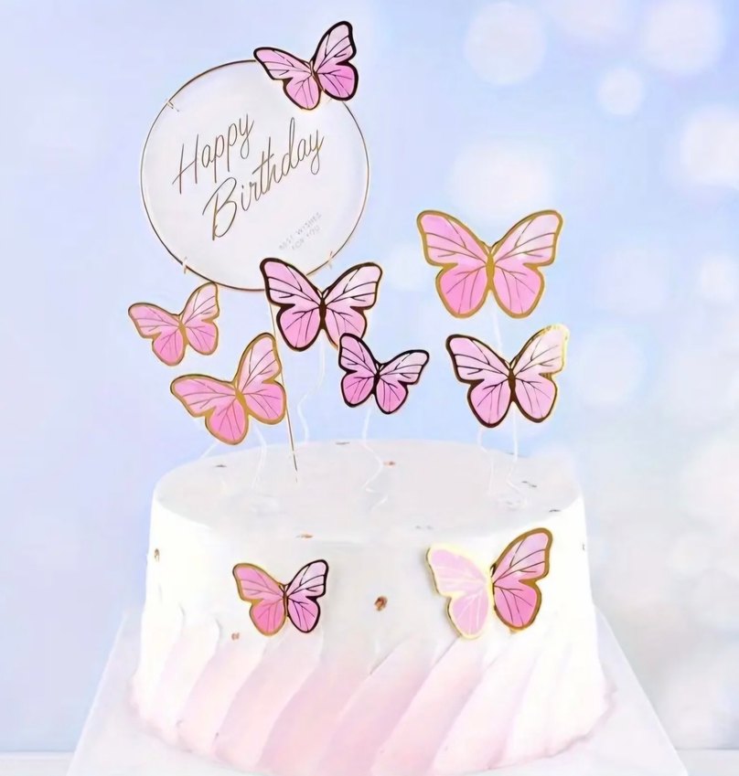 pembe kelebek, happybirthday yazı süs ve top süs - Görsel 2