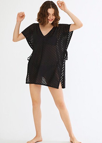 Siyah Zebra Desenli Midi Pareo - Görsel 3