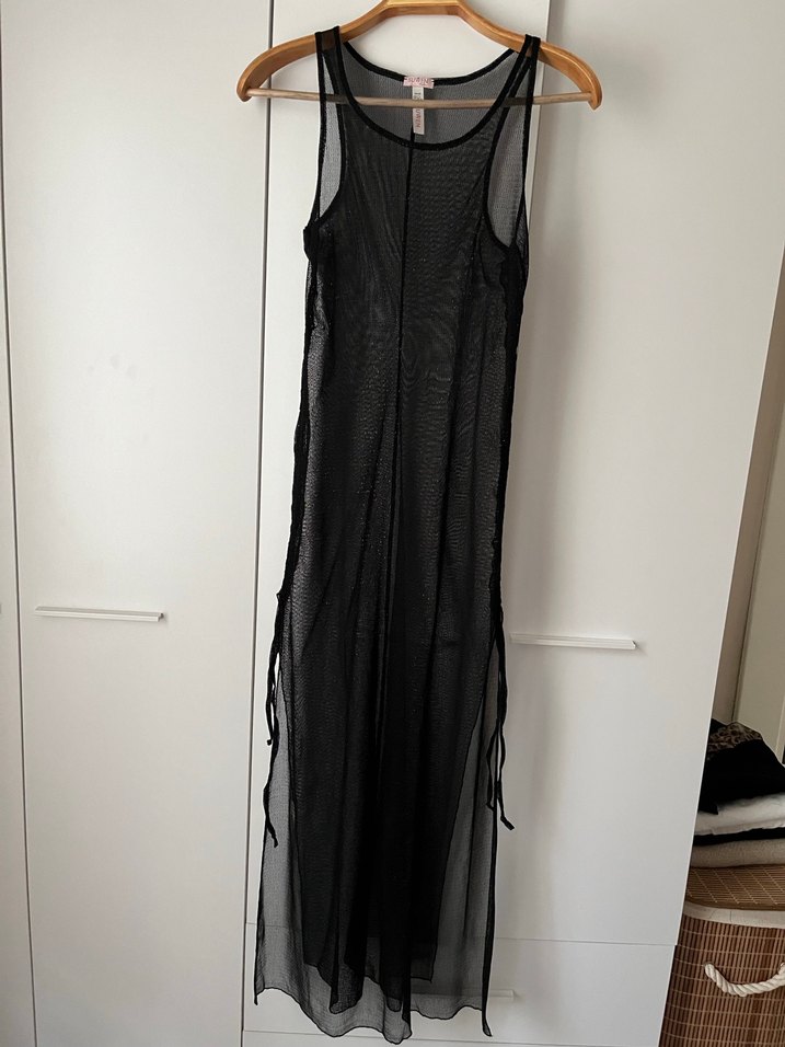 Uzun Siyah Gotik Transparan Kadın Palj Elbisesi - Görsel 3