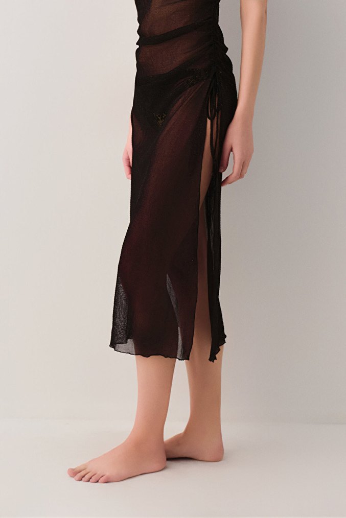 Uzun Siyah Gotik Transparan Kadın Palj Elbisesi - Görsel 2