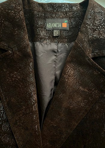 Düğmeli Kahverengi Deri Yılan Desenli Blazer - Görsel 6