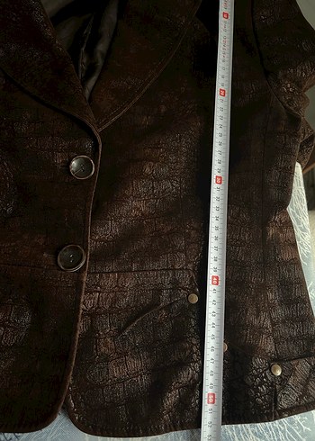 Düğmeli Kahverengi Deri Yılan Desenli Blazer - Görsel 9
