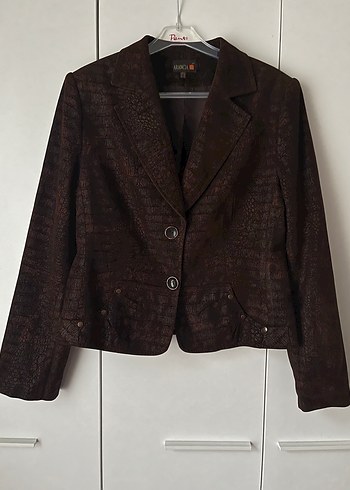 Düğmeli Kahverengi Deri Yılan Desenli Blazer - Görsel 2