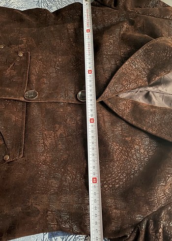 Düğmeli Kahverengi Deri Yılan Desenli Blazer - Görsel 8