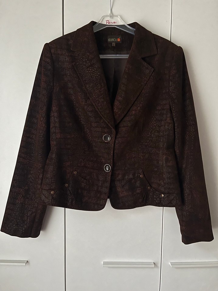 Düğmeli Kahverengi Deri Yılan Desenli Blazer - Görsel 2