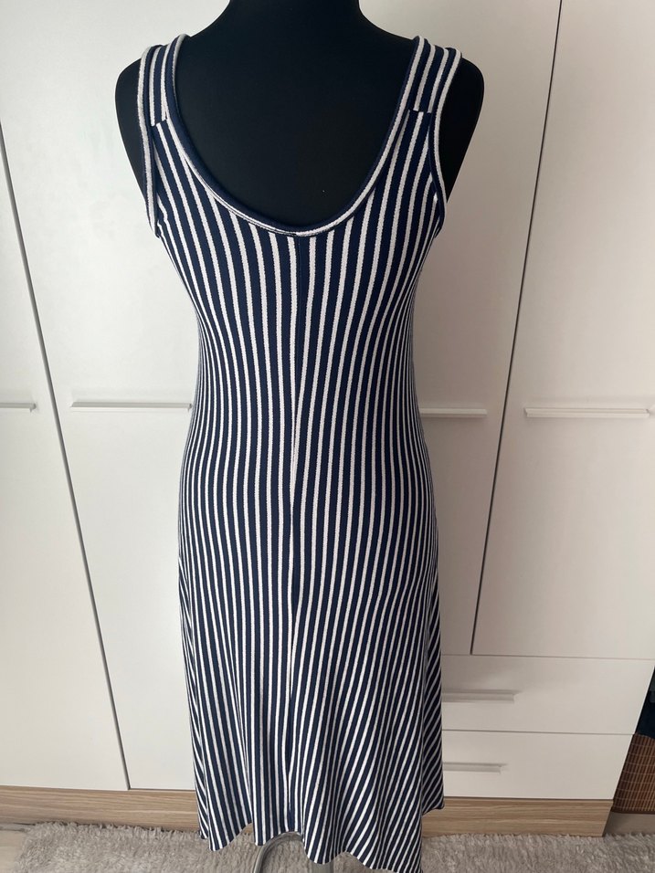 Çizgili, Bisiklet Yaka, Midi Triko Elbise - Görsel 4