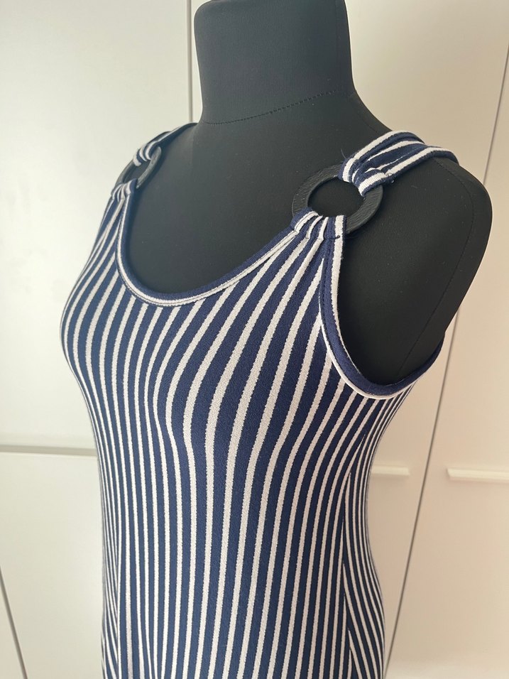 Çizgili, Bisiklet Yaka, Midi Triko Elbise - Görsel 3