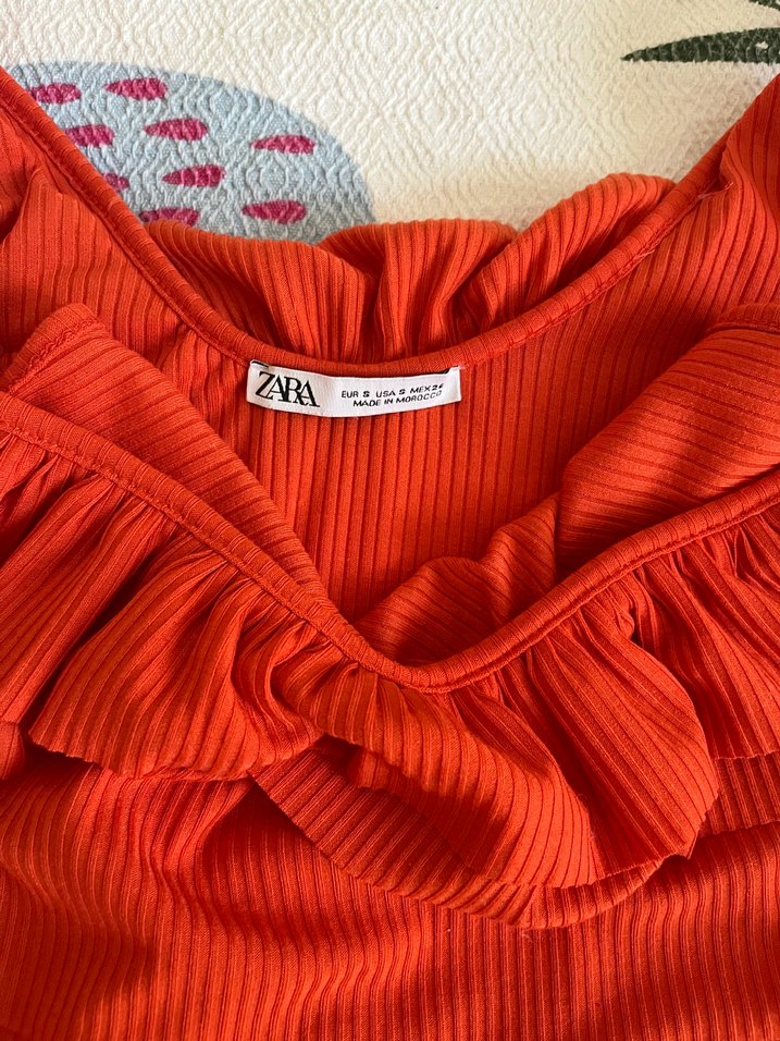 Turuncu Fırfırlı Midi Elbise - Görsel 4