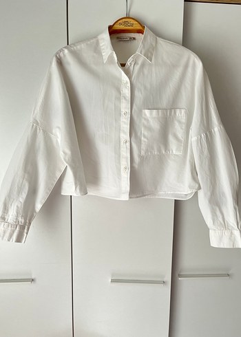 Bershka Baskılı Beyaz Oversize Gömlek