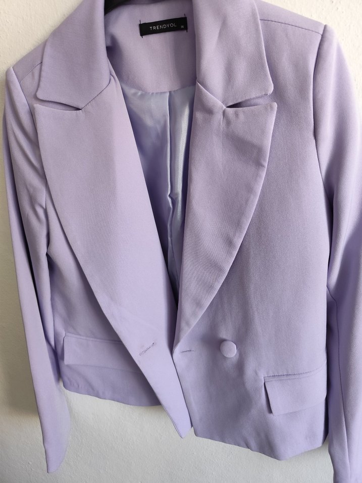 Kadın Mor Düğmeli Blazer Ceket - Görsel 2