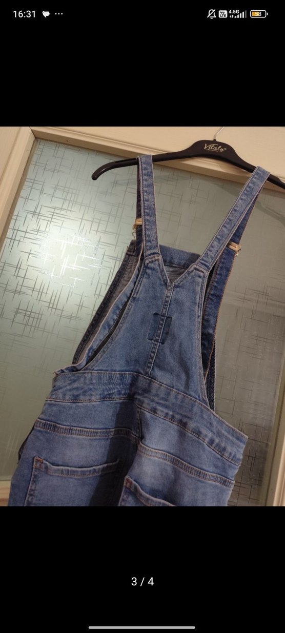 Mavi Kot Askılı Tulum - Görsel 2