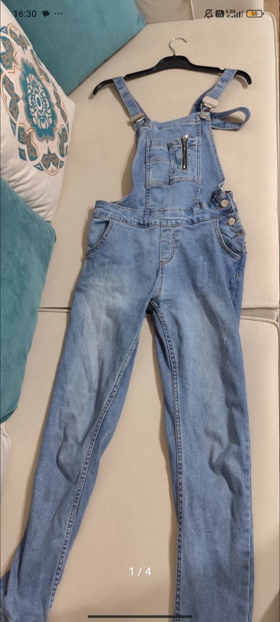 Mavi Kot Askılı Tulum - Görsel 3