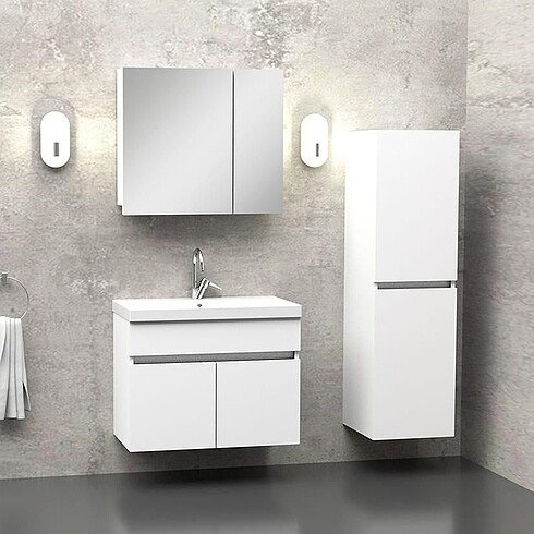 Beden beyaz Renk 65 35 Cm Mdf Seramik Lavabolu Asma Banyo Dolabı