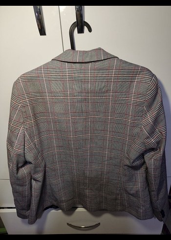 Gri Ekose Desenli Düğmeli Kadın Blazer - Görsel 2