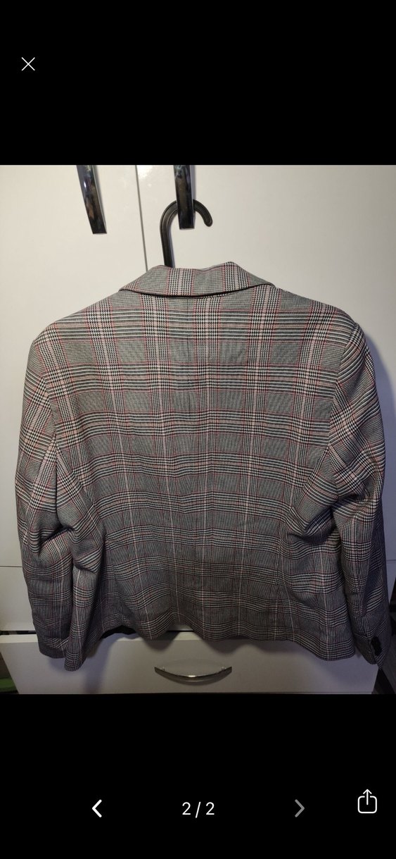 Gri Ekose Desenli Düğmeli Kadın Blazer - Görsel 2